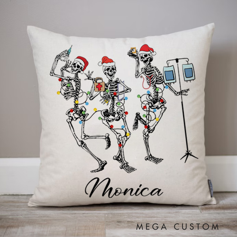 Personalized Throw Pillow for Nurse Holiday Skeleton Crew Festive Healthcare Heroes Design Nurse Appreciation Gifts
