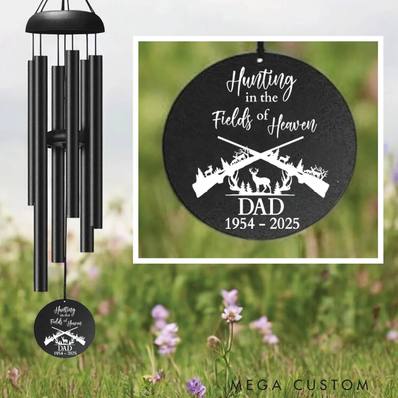 Personalized Hunter Sympathy Gift Dad Hunting the Fields Heaven Fathers Day Remembrance Hunter Outdoorsman Wind Chime Deer Tribute Outdoors