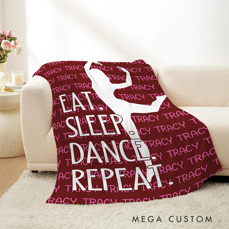 Personalized Eat Sleep Dance Repeat Dancer Silhouette Blanket Flannel Blanket Ballet Lover Blanket with Name for Dance Lovers Dancer