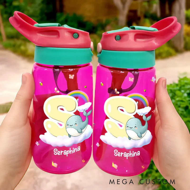 Personalized Cute Animals with Letters Kids Water Bottle with Straw