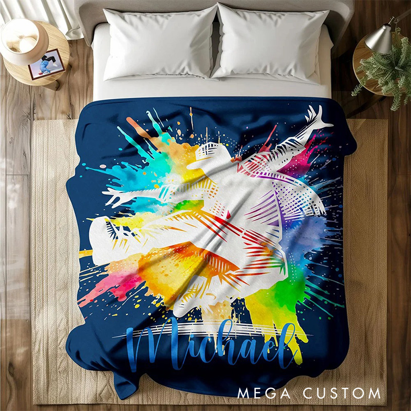 Personalized Colorful Splash Ink Hip Hop Boy Girl Blanket Flannel Blanket Dance Lover Blanket with Name