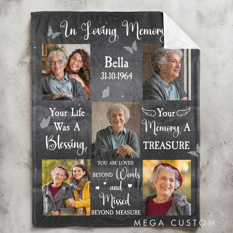 Personalized Photo Blanket Your Life Was A Blessing In Loving Memory of Loved Ones Sympathy Gift 