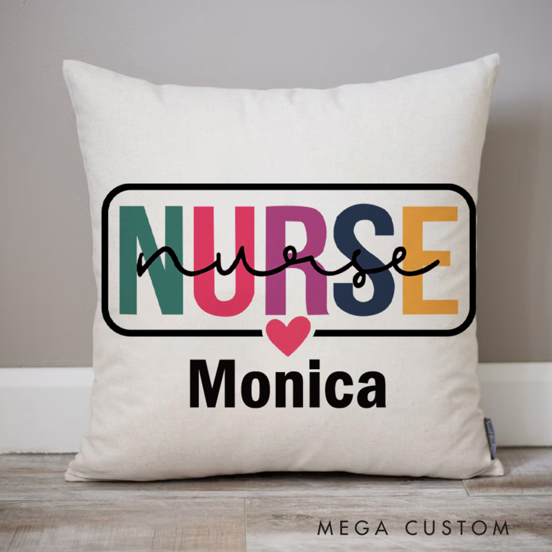 Personalized Throw Pillow for Nurse Colorful Care Nurse with Heart Design Nurse Appreciation Gifts