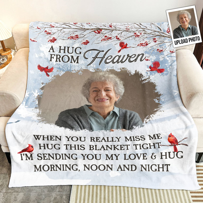 Personalized Photo Memorial Blanket New Memory Blanket A Hug From Heaven Sympathy Gift for Loss of Loved One