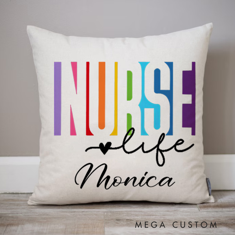 Personalized Throw Pillow for Nurse Rainbow Dedication Nurse Life Design Nurse Appreciation Gifts