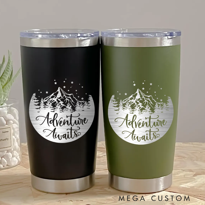 Personalized Adventure Awaits Tumbler Engraved Hikers Adventure Tumbler Camping Hiking Outdoor Gift