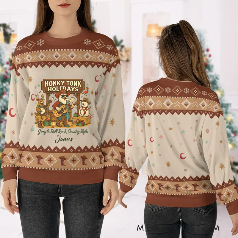 Personalized Ugly Sweater Gingle Bell Rock Country Style Music Christmas Sweater Song Fan Family Sweater