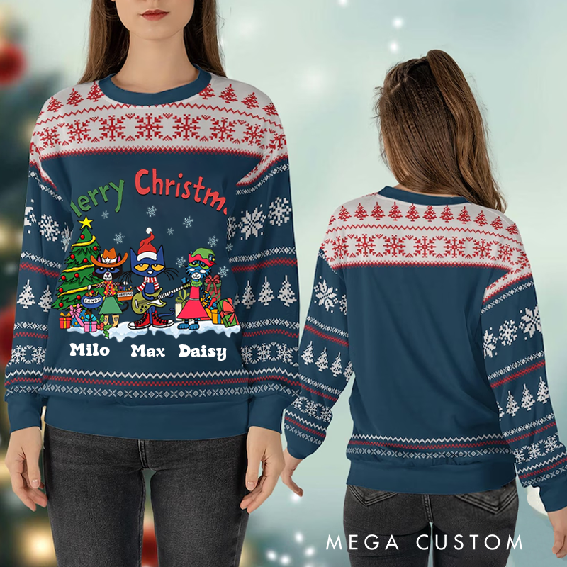 Personalized Ugly Sweater Merry christmas Cat Music Christmas Sweater Song Fan Family Sweater