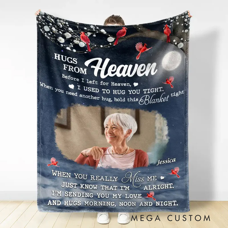 Personalized Photo Memorial Blanket Hugs From Heaven Memorial  Flannel Blanket Sympathy Gift for Loss of Loved One