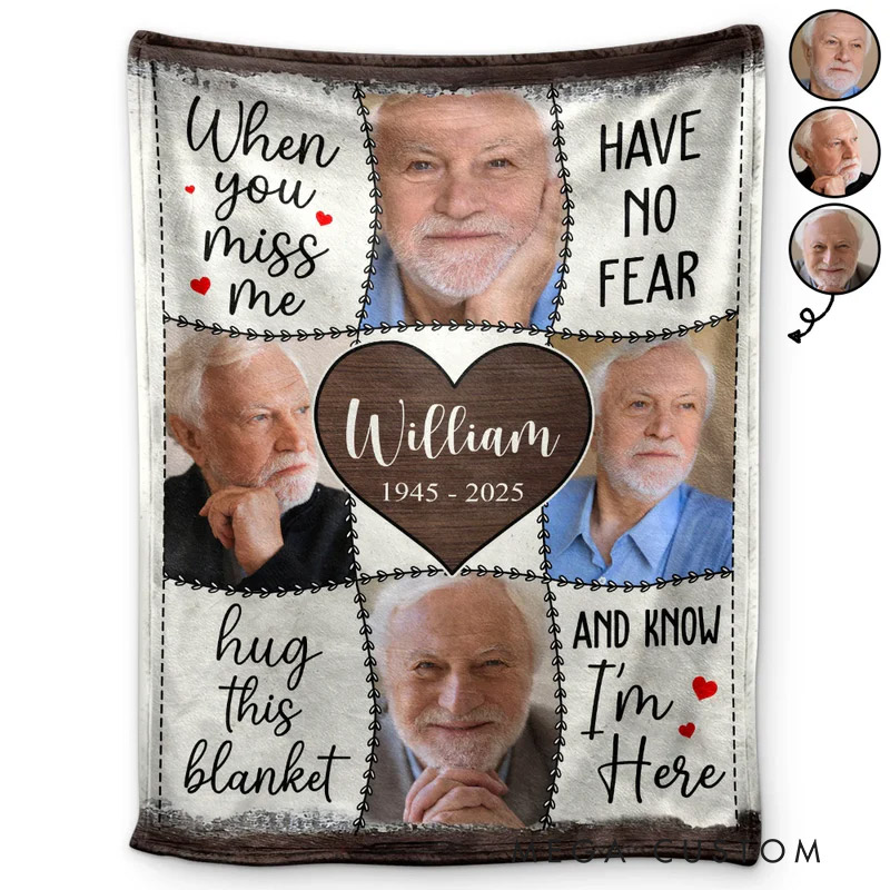 Personalized Photo Memorial Blanket When You Miss Me Memorial  Flannel Blanket Sympathy Gift for Loss of Loved One