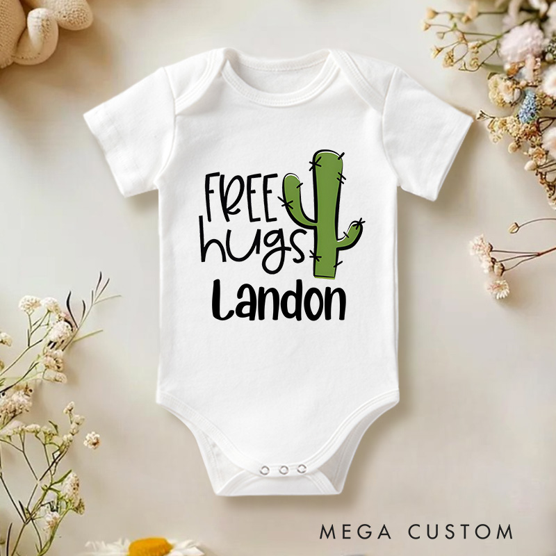 Personalized Cactus Free Hugs Baby Onesie Newborn Gift