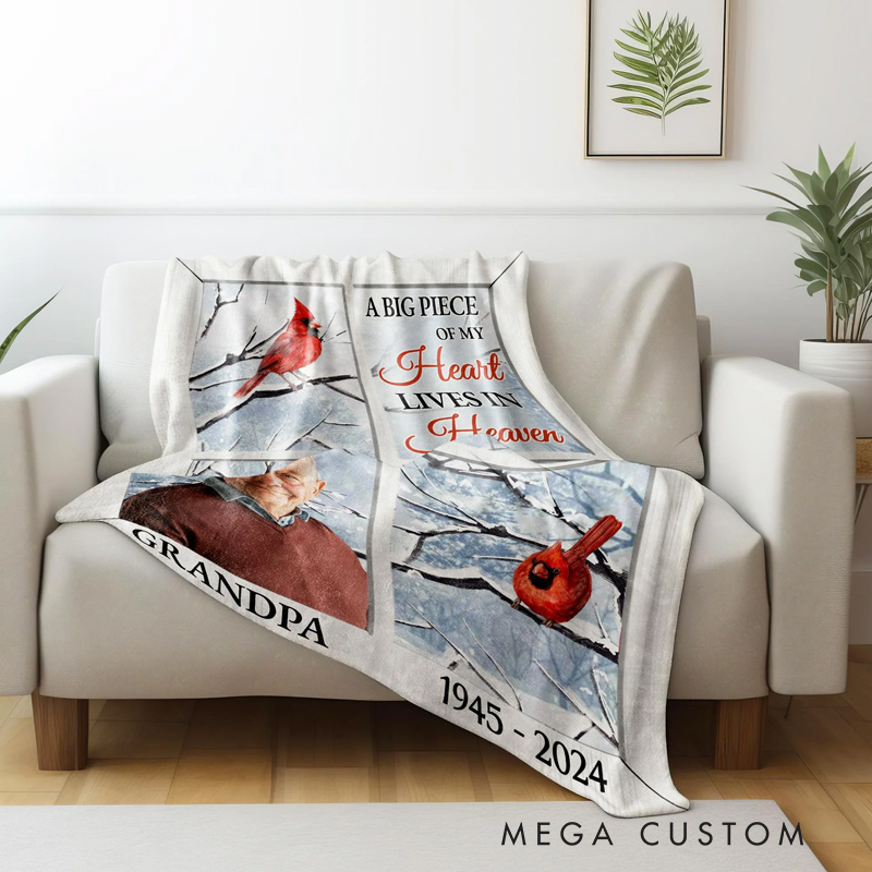 Personalized Photo Memorial Blanket A Big Piece Of My Heart Memorial Flannel Blanket Sympathy Gift for Loss of Loved One