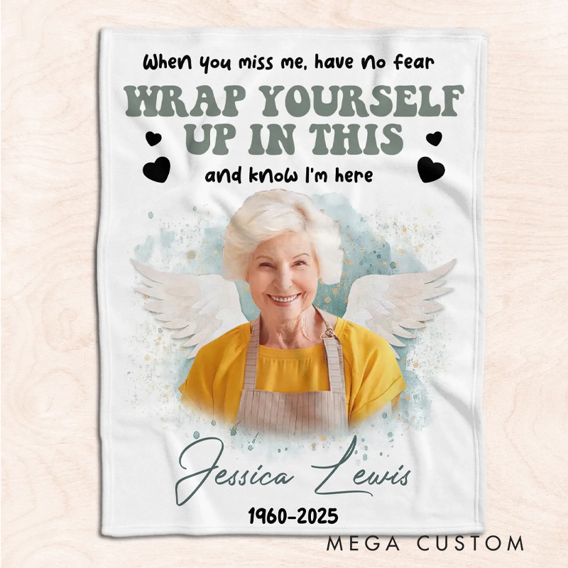 Personalized Photo Memorial Blanket Wrap Yourself Up In This And Know I'm Here Memorial Flannel Blanket Sympathy Gift for Loss of Loved One