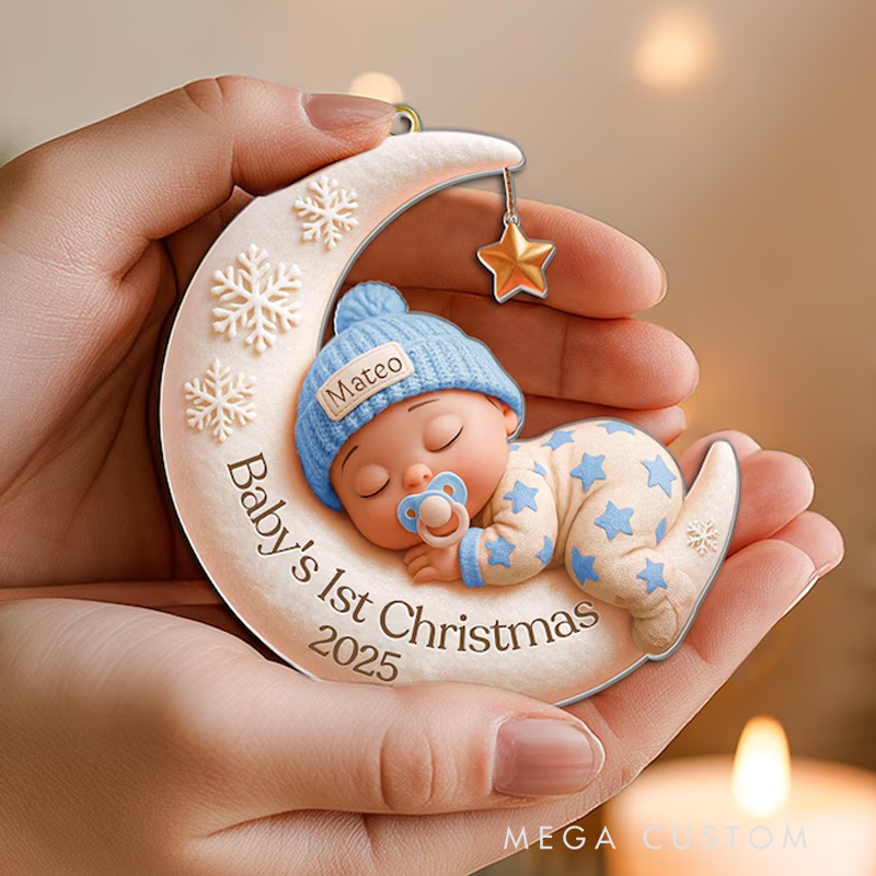 Personalized Baby’s First Christmas Ornament Custom 3D Moon Acrylic Keepsake Unique Holiday Decoration