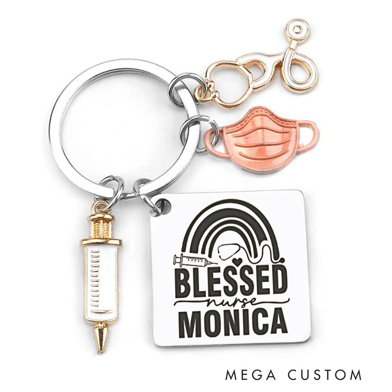 Personalized Blessed Nurse Keychain Custom Stainless Steel Keychain Graduation Thank You Gifts