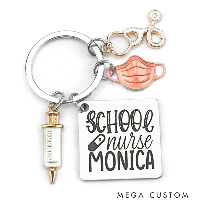 Personalized School Nurse Keychain Custom Stainless Steel Keychain Graduation Thank You Gifts