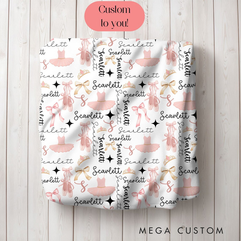 Personalized Ballet-Themed Blanket Ballerina Shoes and Tutus Design Blanket Flannel Blanket Ballet Lover Blanket with Name for Dance Lovers Dancer