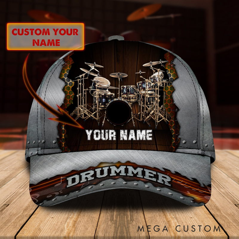 Personalized Drum 3D All Over Printed Baseball Cap for Music Lover and Drummer Lovers Custom Gift Hat With Unique Design Lover Drum