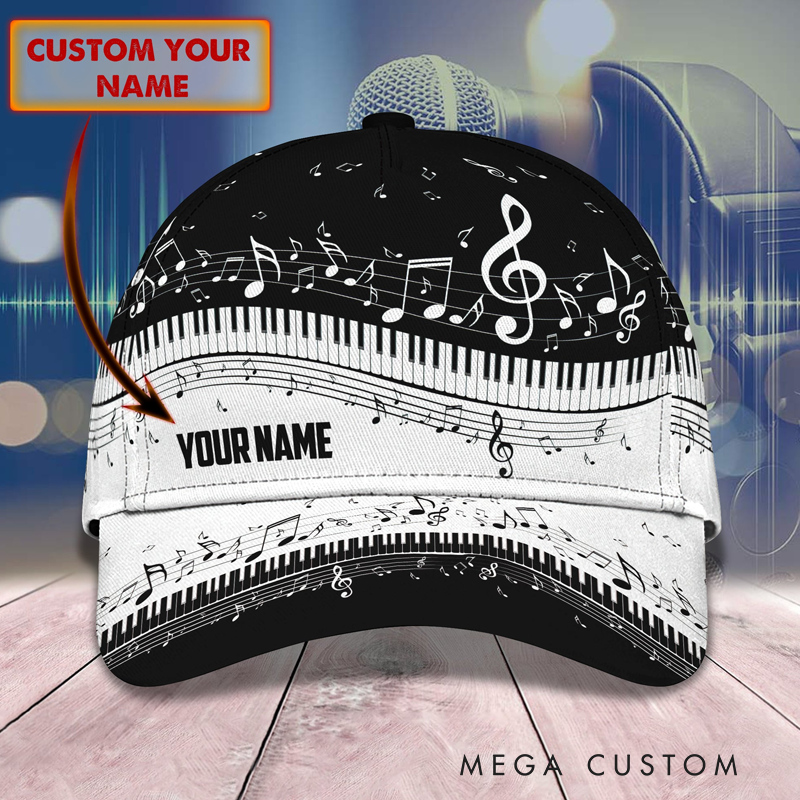 Personalized Piano Baseball Cap Full Print for Piano Lover Custom Gift Hat With Unique Design Lover Piano