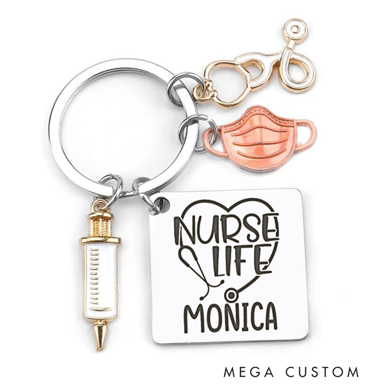 Personalized Nurse Life Keychain Custom Stainless Steel Keychain Graduation Thank You Gifts
