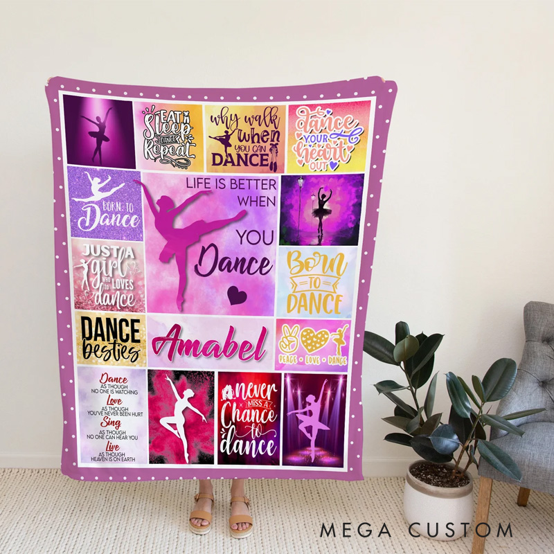 Personalized Dance Inspirational Quotes Blanket Flannel Blanket Ballet Lover Blanket with Name for Dance Lovers Dancer