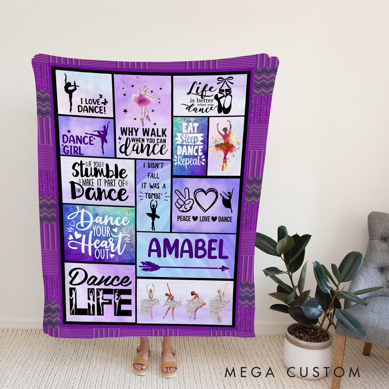 Personalized Dance Quilt Motivational Phrases Blanket Flannel Blanket Ballet Lover Blanket with Name for Dance Lovers Dancer