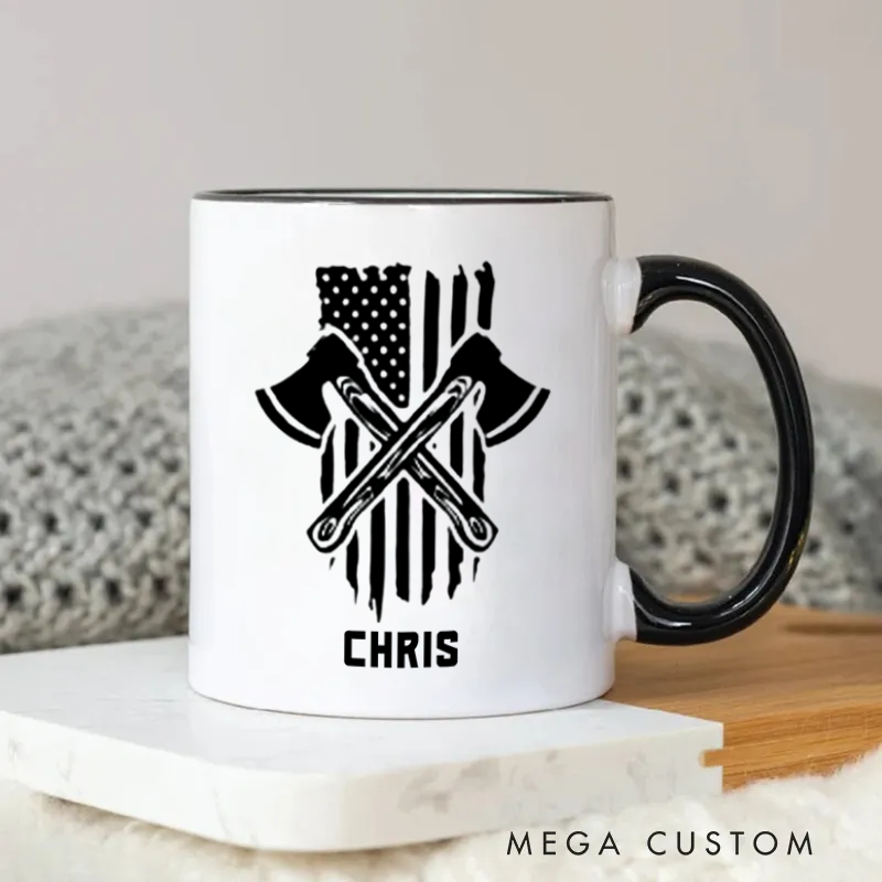 Personalized Firefighter Mug Crossed Axe and Flag Design Unique Firefighter Gift for Daily Use or Keepsake coffee mug for firefighter
