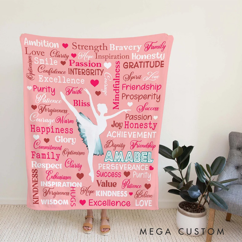 Personalized Inspirational Words Dance Blanket Flannel Blanket Ballet Lover Blanket with Name for Dance Lovers Dancer