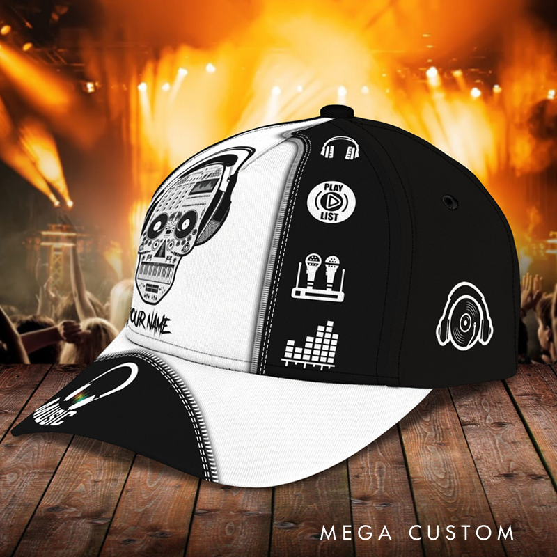 Personalized 3D Printed Skull DJ Adjustable Snapback Closure Hat Electronic Musical Instrument Cap