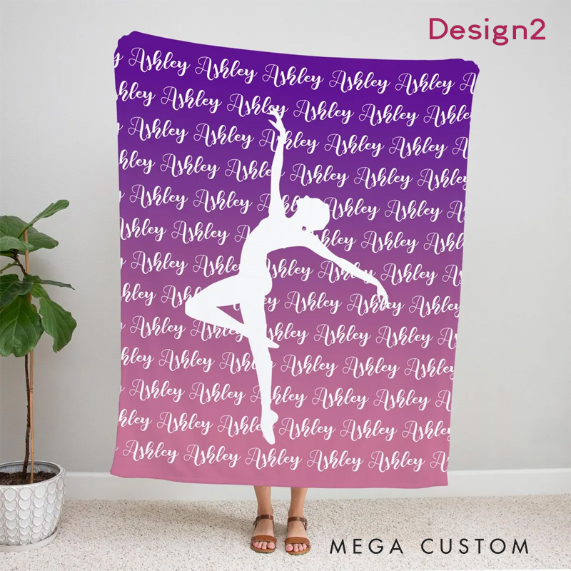 Personalized Repeated Name Pattern Dance Blanket Flannel Blanket Ballet Lover Blanket with Name for Dance Lovers Dancer