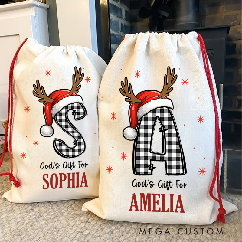 Personalized God's Gift for Kids Santa Sack with Name Christmas Bag for Presents Religious Christmas Gift for Christian