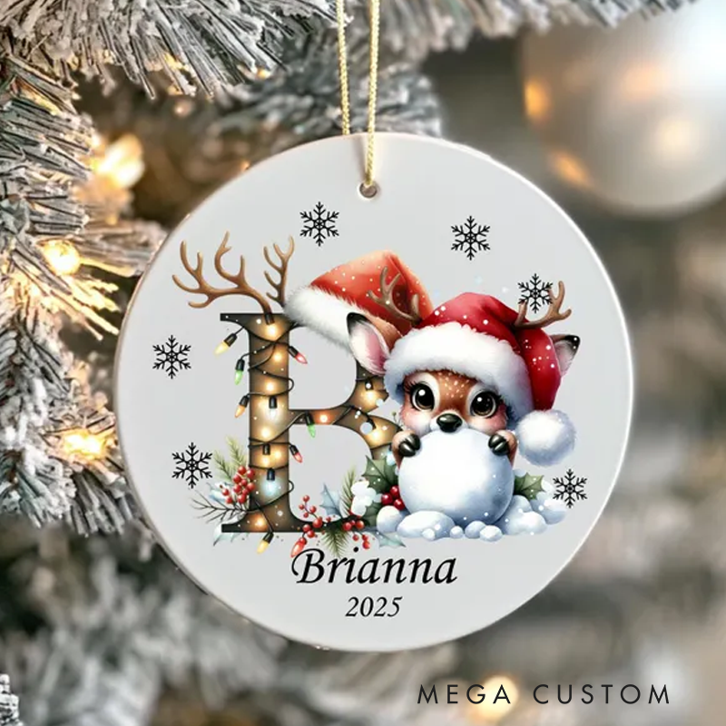 Personalized Initial Ornament Custom Letter Ornament Reindeer Ornament Personalized Christmas Ornament 