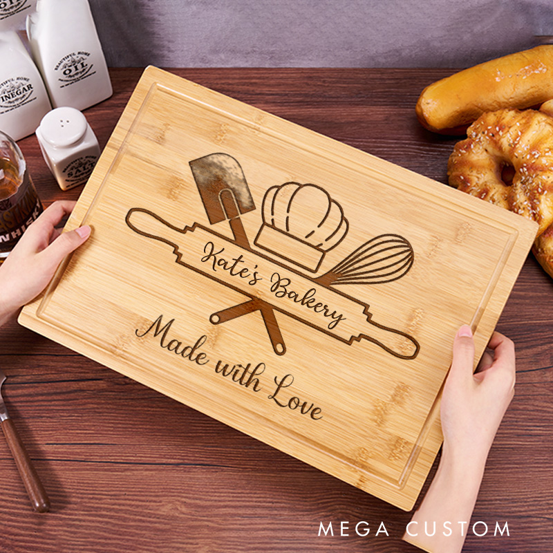 Personalized Bakery Cutting Board with Name Custom Bakery Serving Tray Engraved Kitchen Bamboo Board for Baking Lover Gift