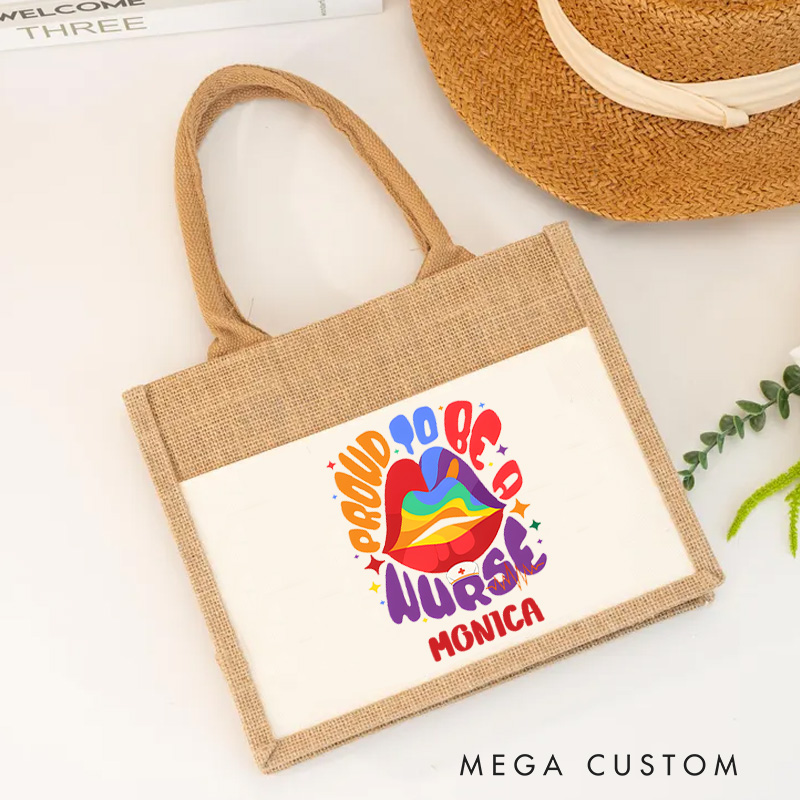 Personalised Nurse Burlap Tote Bag Proud to Be a Nurse Design Perfect Gift for Yourself or a Loved One