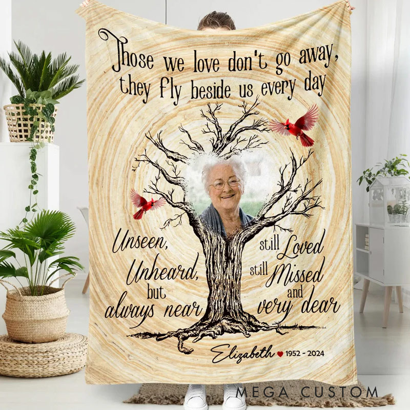 Personalized Those We Love Don't Go Away Photo Memorial Blanket Custom Photo Flannel Blanket Sympathy Gift for Loss of Loved One