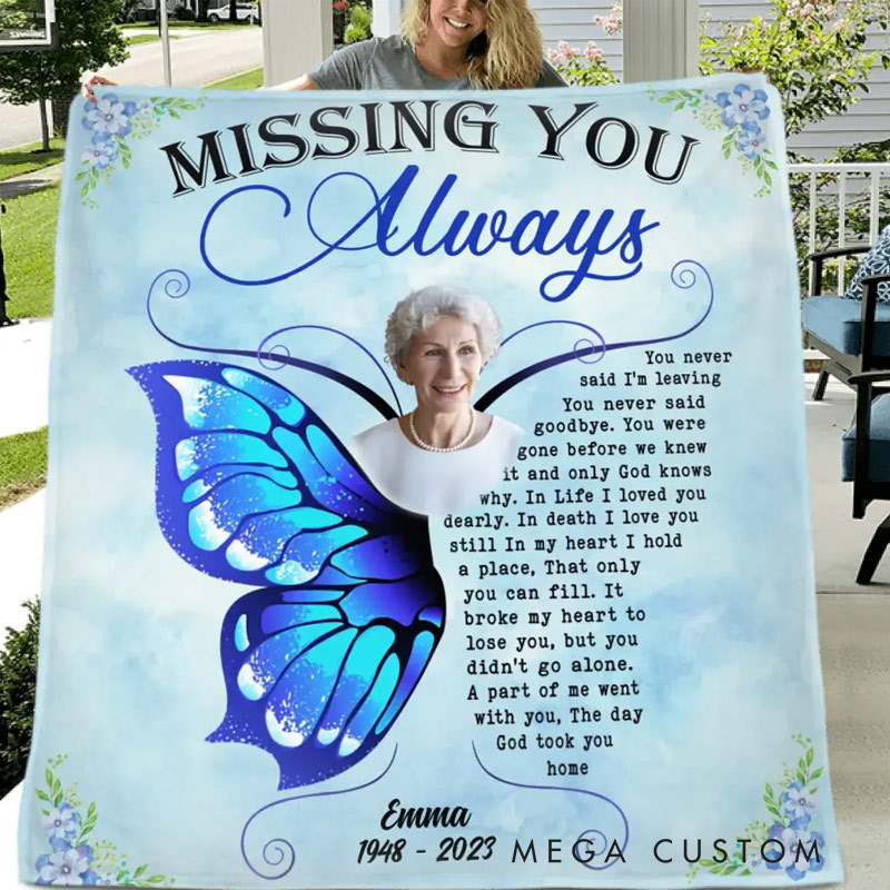 Personalized You Never Said I'm Leaving Photo Memorial Blanket Custom Photo Throw Blanket Sympathy Gift for Loss of Loved One