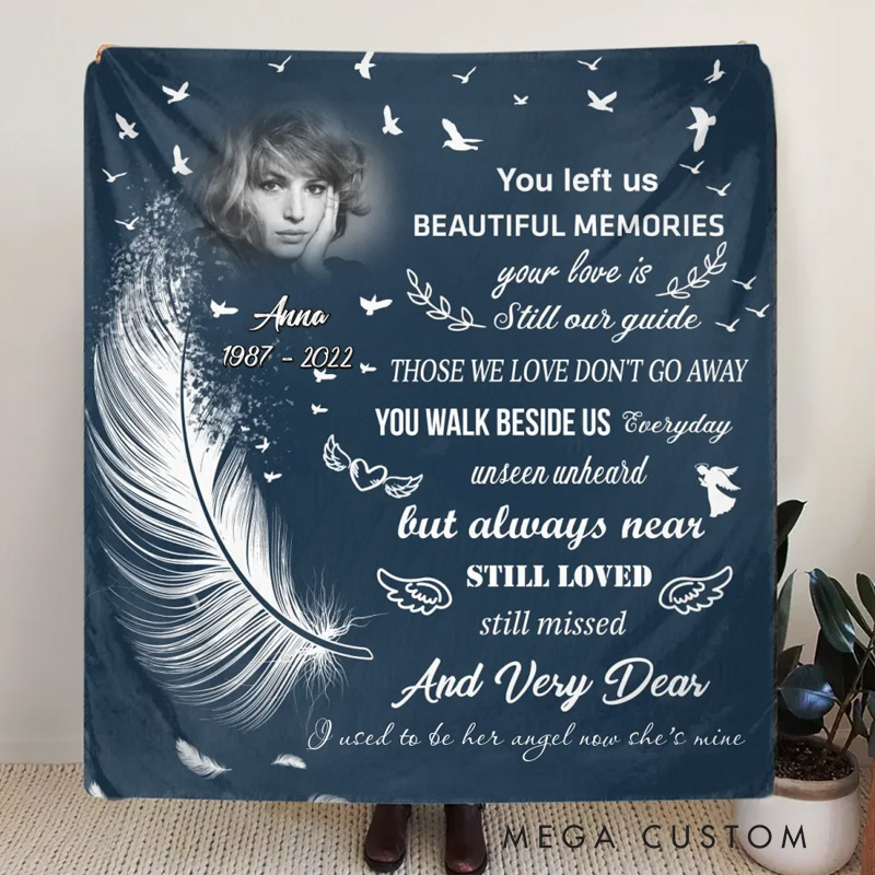 Personalized You Left Us Beautiful Memories Photo Blanket Custom Photo Memorial Throw Blanket Sympathy Gift for Loss of Loved One