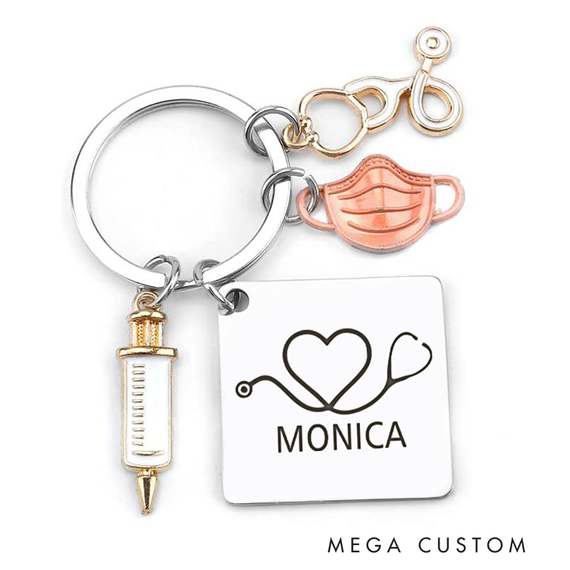 Personalized Heart Stethoscope Keychain Custom Stainless Steel Keychain Graduation Thank You Gifts