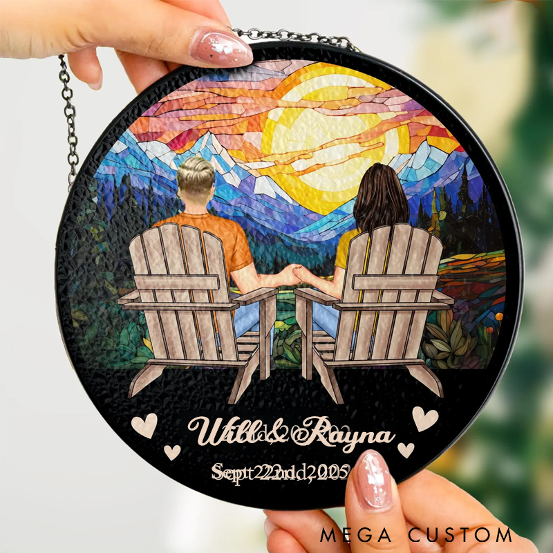Personalized Couple Window Hanging Suncatcher Stained Glass Custom Couple Outdoor Adventure Gift Anniversary Gift