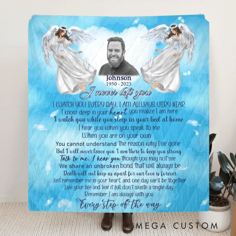Personalized I Never Left You Photo Blanket Custom Photo Memorial Throw Blanket Sympathy Gift for Loss of Loved One