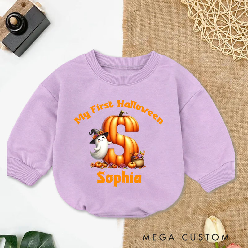 Personalized My First Halloween Baby Bodysuit with Pumpkin and Ghost Design Featuring Name for Festive Memories