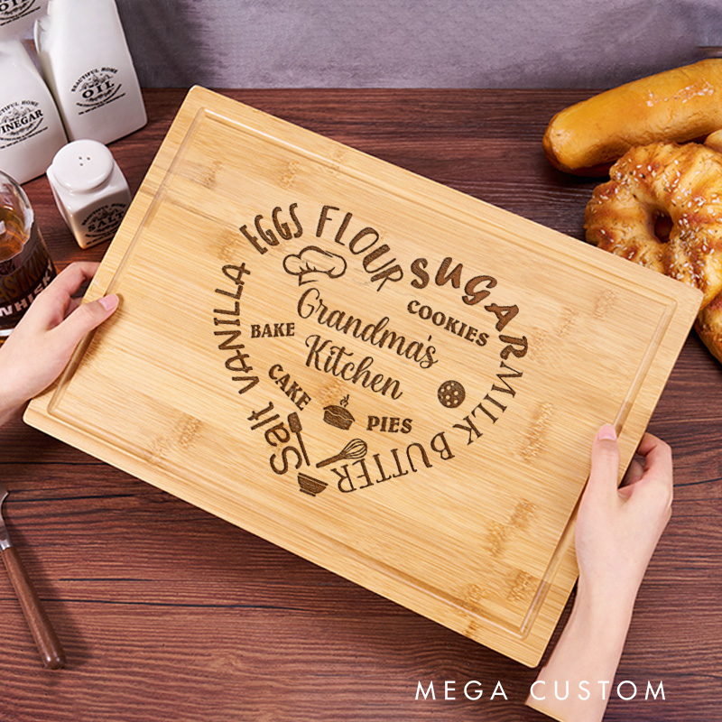 Personalized Grandma's Kitchen Baking Cutting Board for Bakers Engraved Bread Cheese Board with Name Bamboo Board for Baking Lover Gift