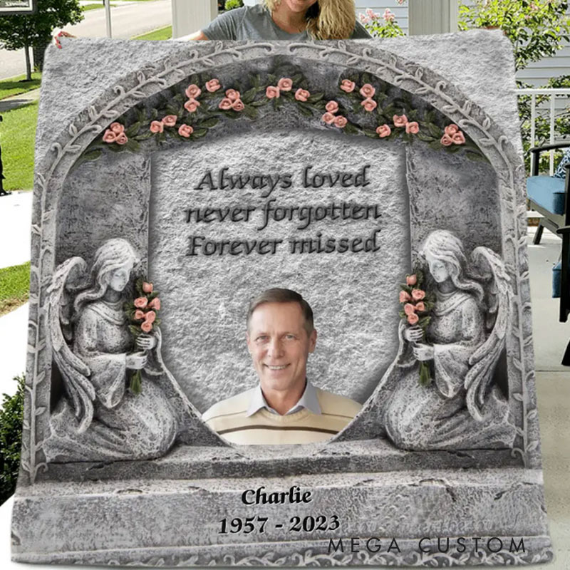 Personalized Always Loved Never Forgotten Forever Missed Photo Blanket Custom Photo Memorial Throw Blanket Sympathy Gift for Loss of Loved One