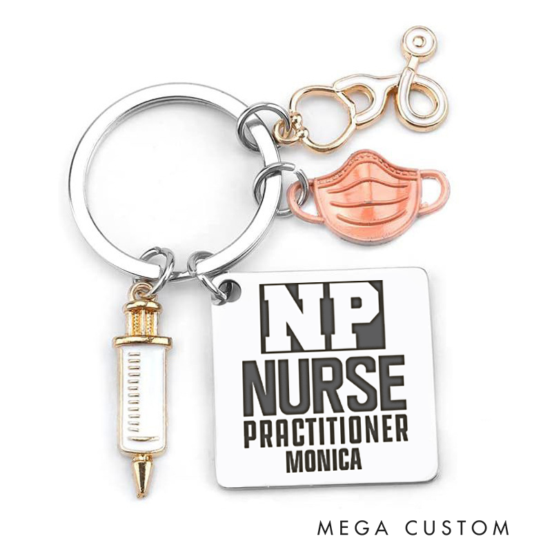 Personalized Nurse Practitioner Design Keychain Custom Stainless Steel Keychain Graduation Thank You Gifts