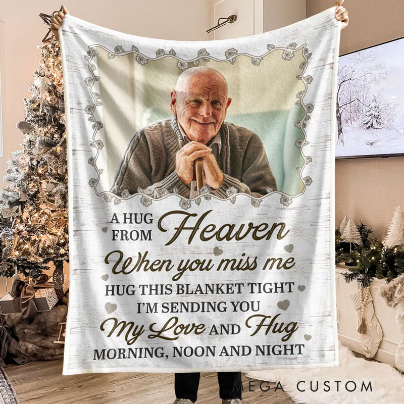 Personalized Hug This Blanket When You Miss Us Photo Blanket Custom Photo Memorial Throw Blanket Sympathy Gift for Loss of Loved One