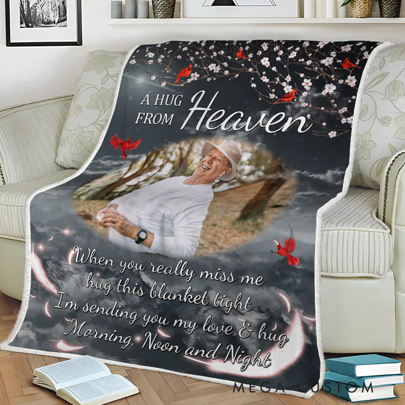 Personalized A Hug From Heaven When You Miss Me Photo Blanket Custom Photo Memorial Throw Blanket Sympathy Gift for Loss of Loved One