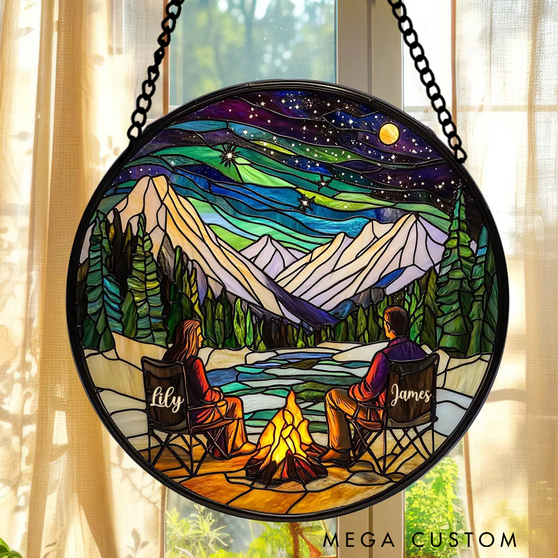 Personalized Couple Outdoor Adventure Window Hanging Suncatcher Custom Camping Sign Art Decor