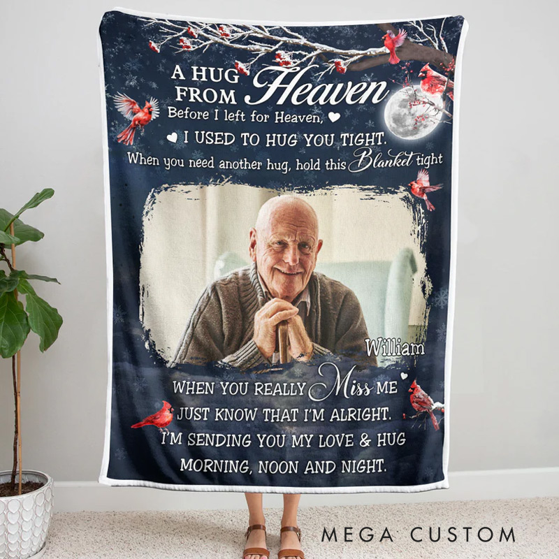 Personalized  A Hug From Heaven Photo Blanket Custom Memorial Throw Blanket Sympathy Gift for Loss of Loved One