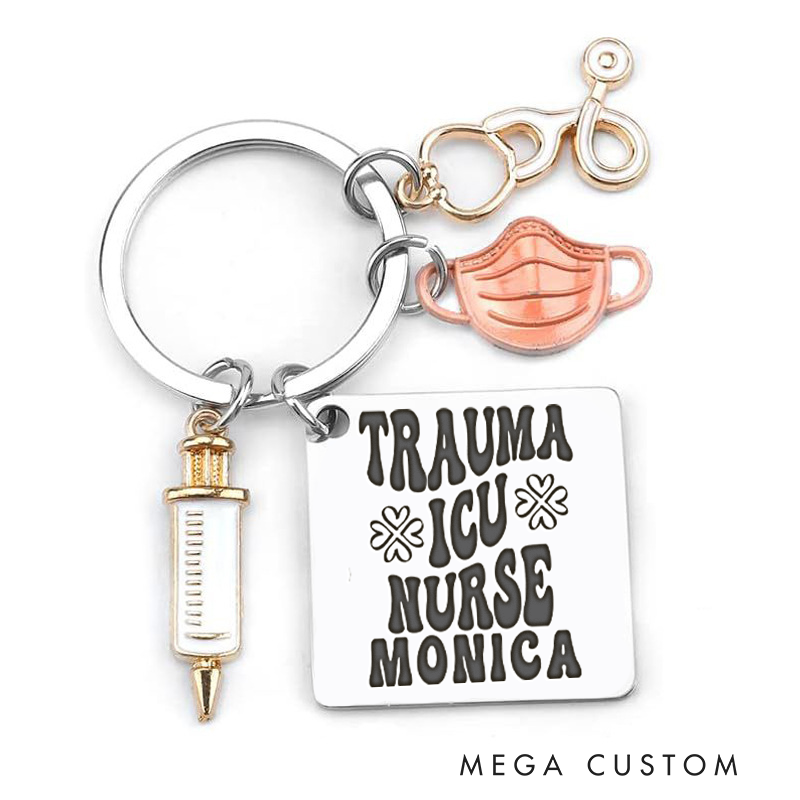 Personalized Trauma ICU Nurse Design Keychain Custom Stainless Steel Keychain Graduation Thank You Gifts