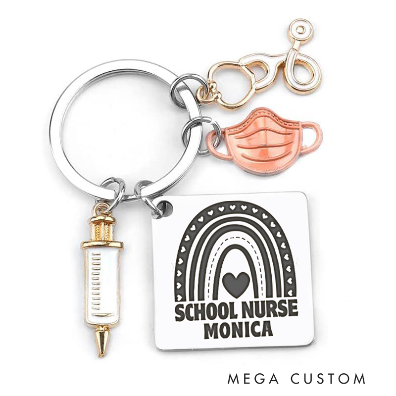 Personalized School Nurse Design Keychain Custom Stainless Steel Keychain Graduation Thank You Gifts